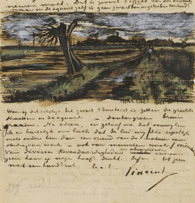 Pollard Willown (saule tetard). Brev til Theo van Gogh par Gogh, Vincent, van (1853-1890). Akvarell, Gouache på papir av Vincent van Gogh