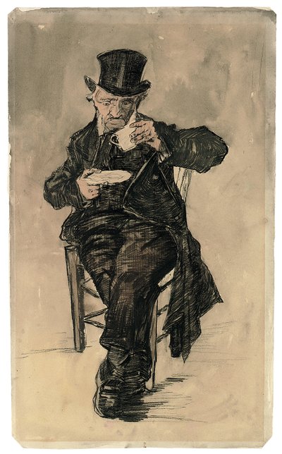 Poorhouse Dweller in Top Hat drikker en kopp kaffe, 1882 av Vincent van Gogh