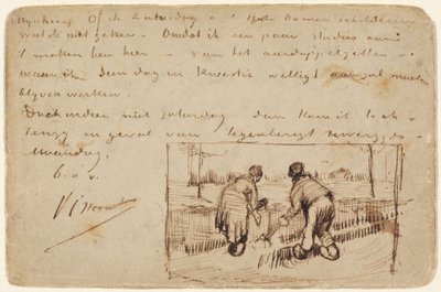 Postkort med to bønder som graver av Vincent van Gogh