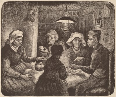 Potetspisere, 1885 (litografi i mørkebrunt) av Vincent van Gogh