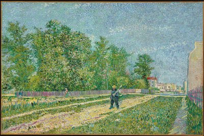 Vei i utkanten av Paris, bonde som bærer en spade på skulderen, 1887 av Vincent van Gogh