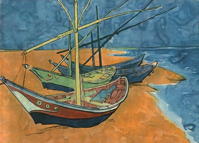 Seilbåter på stranden ved Les Saintes-Maries, juni 1888, 1947. av Vincent van Gogh