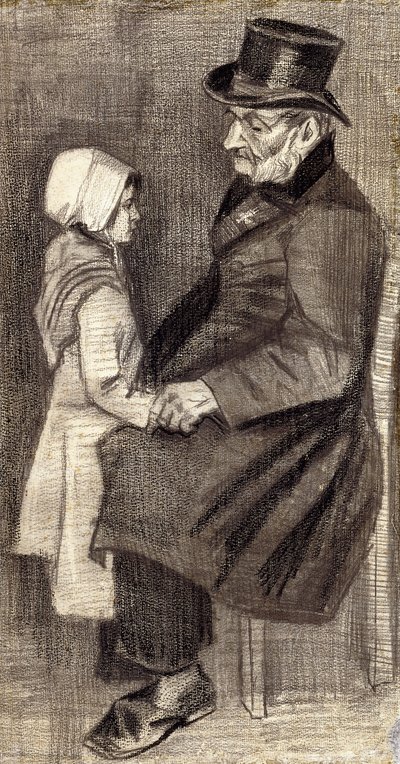 Sittende mann med liten jente; Homme Assis avec Fillete, 1882 av Vincent van Gogh