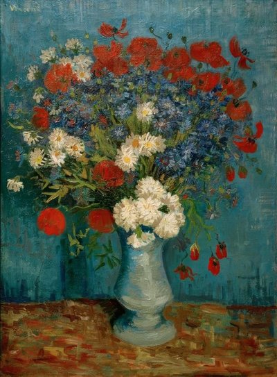 Stilleben: vase med kornblomster og valmuer av Vincent van Gogh