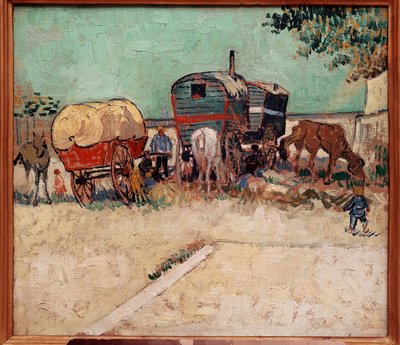Trailerne, en leir av bohemer i nærheten av Arles. Maleri av Vincent Van Gogh (1853-1890) av Vincent van Gogh