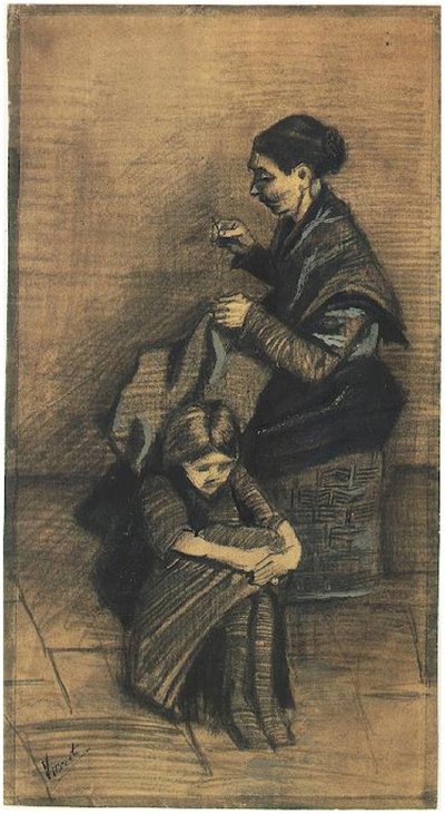 Sien, -Sitt-on-a-Basket, -with-a-Girl F1072 Vincent van Gogh av Vincent van Gogh