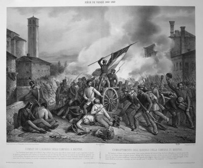Slaget ved Albergo della Campana ved Mestre 27. oktober 1848 under beleiringen av Venezia i 1848-9 (lito) av Vincenzo (after) Giacomelli