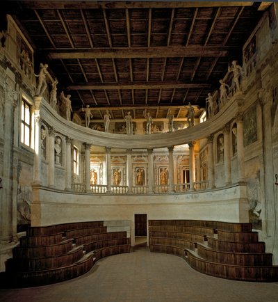 Renessansearkitektur: utsikt over det olympiske teateret (teatro olimpico) designet av arkitekten Vincenzo Scamozzi (1552-1616) 1588-1590 Sabbioneta, Italia av Vincenzo Scamozzi