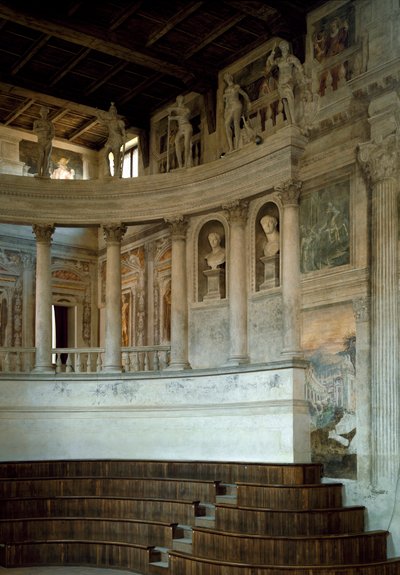 Renessansearkitektur: utsikt over det olympiske teateret (teatro olimpico) designet av arkitekten Vincenzo Scamozzi (1552-1616) 1588-1590 Sabbioneta, Italia av Vincenzo Scamozzi