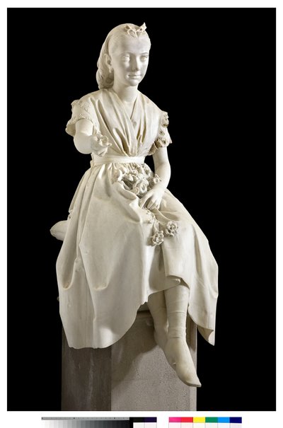 Portrett av Marquise Virginia Busti Porro som en ung jente eller ung dame som tilbyr en blomst av Vincenzo Vela