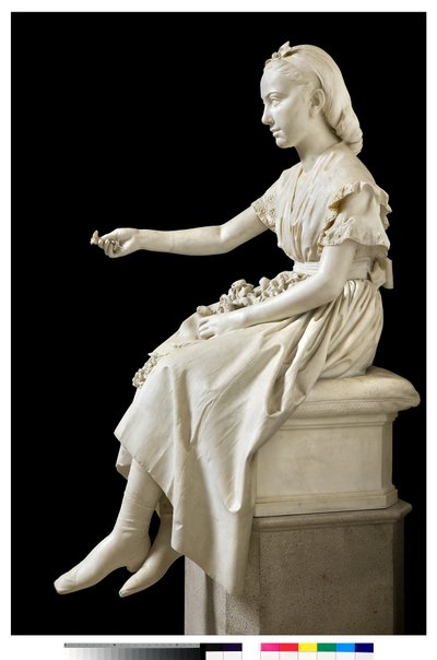 Portrett av Marquise Virginia Busti Porro som en ung jente eller ung dame som tilbyr en blomst av Vincenzo Vela