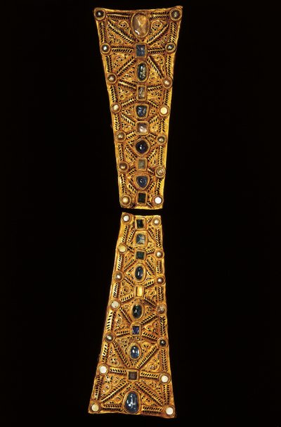 Hals på et prosesjonskors i gull, granat og perler fra Treasure of Guarrazar, 7. århundre (gull, granat og perler) av Visigothic
