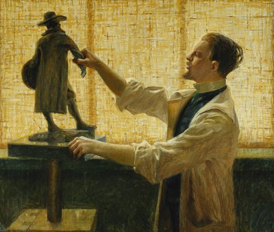 Billedhuggeren Carl Eldh i hans studio, 1908 av Vitalis Nyberg
