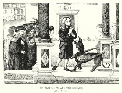 St Tryphonius og basilisken (gravering) av Vittore (after) Carpaccio