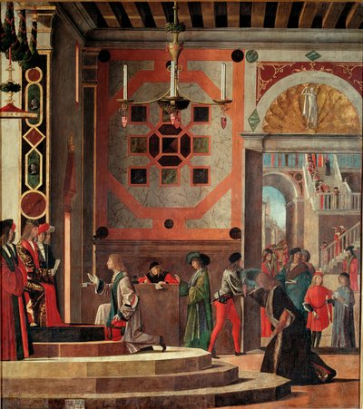 Syklus av livet til Saint Ursula, andre bord: Farvel (eller avgang) av ambassadører. (olje på panel av Vittore Carpaccio