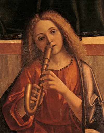 Minstrel-engel, detalj fra Presentasjon av Jesus ved tempelet av Vittore Carpaccio