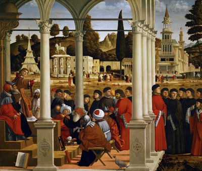 Den hellige Stefan foran ypperstepresten og de eldste i Sanhedrinet, 1514. av Vittore Carpaccio