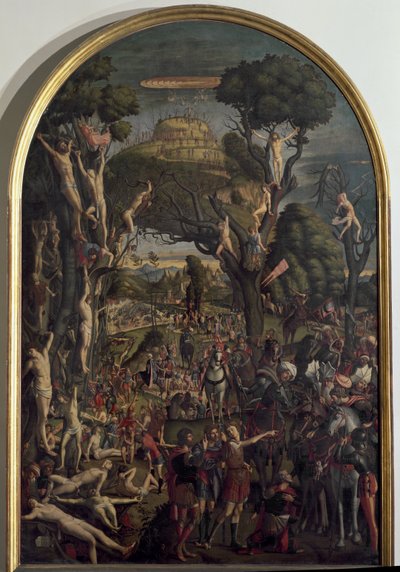 The Crucifixion of the Ten Thousand Martyrs on Mount Ararat - Olje på lerret av Vittore Carpaccio