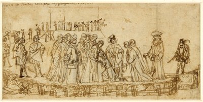 Den engelske prins Conan tar avskjed med faren sin (penn og blekk over kritt på papir) av Vittore Carpaccio