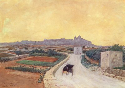 Malta: Gamlebyen (fargelitografi) av Vittorio Boron