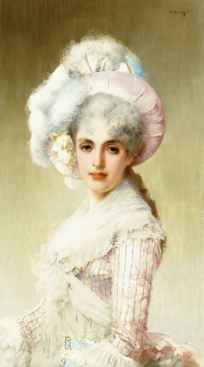 Elegant dame i rosa av Vittorio Matteo Corcos