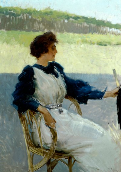 Portrett av dame utendørs av Vittorio Matteo Corcos (1859-1933), olje på lerret, 92x64 cm, ca 1910 av Vittorio Matteo Corcos