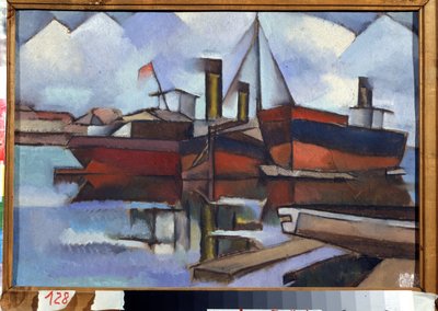 Dampbåter - Maleri av Vladimir Davidovich Baranov Rossine (Baranov-Rossine) (Wladimir Daniel Baranoff Rossine (Baranoff-Rossine) (1888-1944) - Olje på lerret, 35,5 x 51,5 cm av Vladimir Davidovich Baranov Rossine