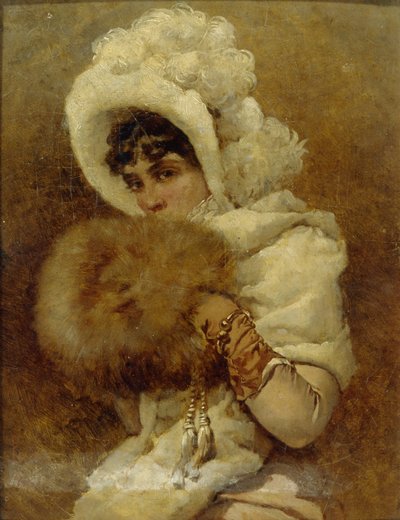 Jente med en muff, 1884 av Vladimir Egorovic Makovsky