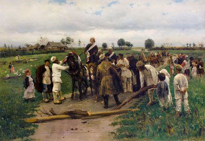 Betaling av løsepenger for bruden. Maleri av Vladimir Makovsky - Betale løsepenger for bruden - Vladimir Yegorovich Makovsky (1846-1920). olje på lerret av Vladimir Egorovic Makovsky