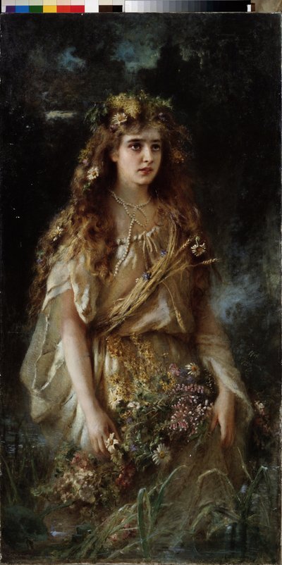 Ophelie (Ophelia). Peinture de Vladimir Yegorovich Makovski (Makovsky, Makovskij) (1846-1920), huile sur toile av Vladimir Egorovic Makovsky