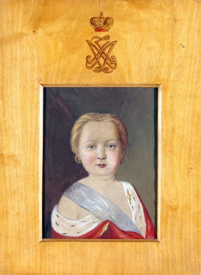 Alexander I av Russland (Alexander Pavlovich Romanov) - Portrett av Alexander I som barn av Hau (Gau), Vladimir (Waldemar) Ivanovich (1816-1895), - Gouache på papir, 26x20 - Privat samling av Vladimir Ivanovich Hau