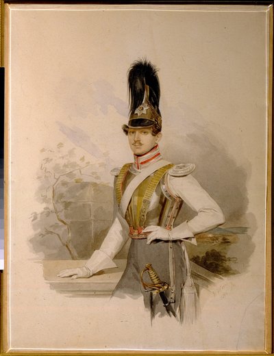 Portrett av grev Valentin Grigoryevich Stroganov (1801-1833) (portrett av grev V.G.Stroganov). verk av Vladimir Ivanovich Hau (Gau) (1816-1895), akvarell på papir, før 1832. Russisk kunst av Vladimir Ivanovich Hau