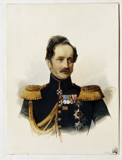 Portrett av prins Alexey Fyodorovich Orlov (1787-1862) (Portrett av prinsen A. F. Orlov). Russisk soldat og diplomat. Verk av Vladimir Ivanovich Hau (Gau) (1816-1895), akvarell på papir av Vladimir Ivanovich Hau