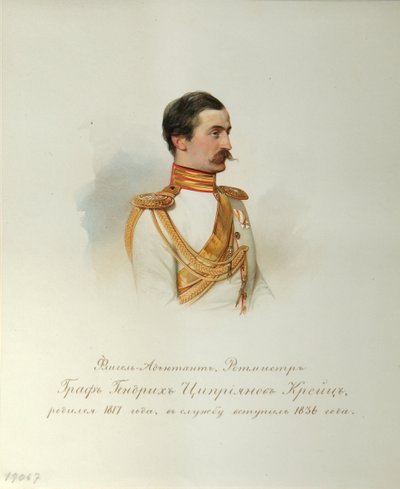 Portrett av grev Heinrich Cyprianovich von Kreutz (Fra albumet til de keiserlige hestevaktene) - Hau (Gau), Vladimir Ivanovich (1816-1895) - 1846-1849 - Akvarell på papir - Institutt for russisk litteratur IRLI (Pushkin-huset), St. Petersburg av Vladimir Ivanovich Hau