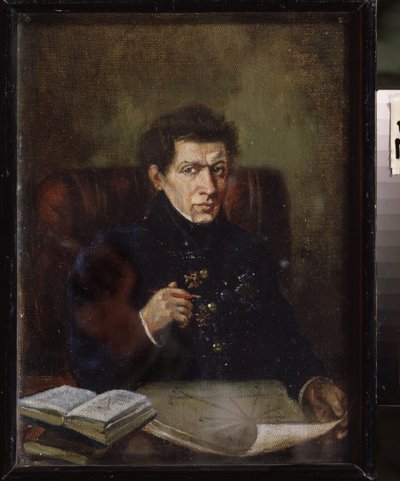 Portrett av matematikeren Nikolai Lobachevsky (Lobachevsky) (1792-1856). Maleri av Vladimir Yakovlevich Perelman (1892-1967), olje på lerret, ca 1940. Russisk kunst fra 1900-tallet, sovjetisk kunst. Udmurt Republic Art Museum, Ljevsk (Russland). av Vladimir Lochevski Perelman