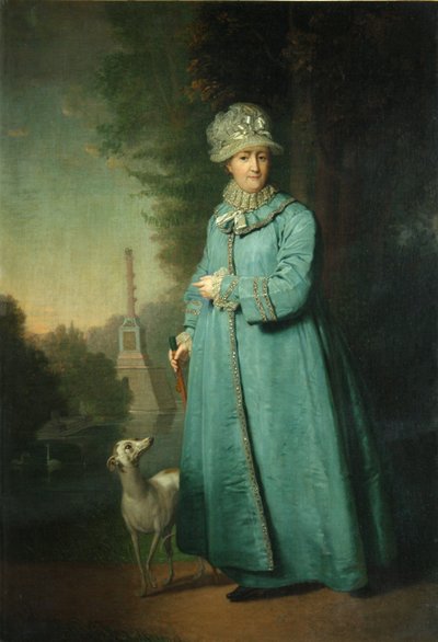 Catherine II spaserer i parken ved Tsarskoye Selo med Chesme-søylen i bakgrunnen, 1794 av Vladimir Lukich Borovikovsky