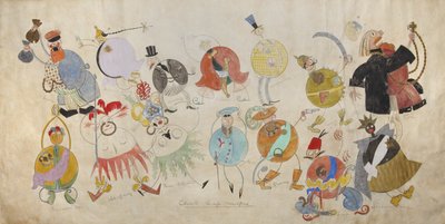 Kostymedesign for teaterstykket Mystery-Bouffe av Vladimir Mayakovsky, 1919. av Vladimir Vladimirovich Mayakovsky