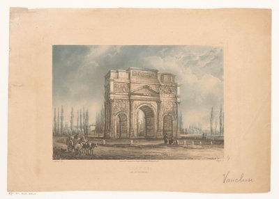 Landskap med triumfbuen Orange med reisende oransje. (Arc de Triomphe) (tittel på objekt) av Vogel (prentmaker)