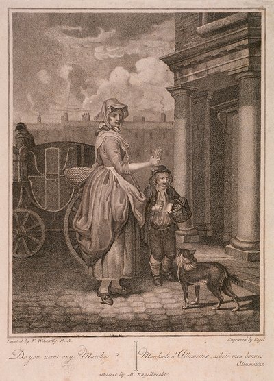 'Vil du ha noen fyrstikker', Cries of London, c1794 av Vogel
