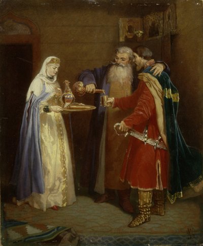 Boyers velkomst på besøk hos Boyer Morozov til prins Serebaren, 1865 av Vyacheslav Grigoryevich Schwarz