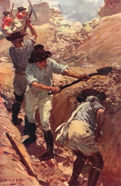 Clive in the Trenches at Arcot (farge litho) av W.R.S. (after) Stott
