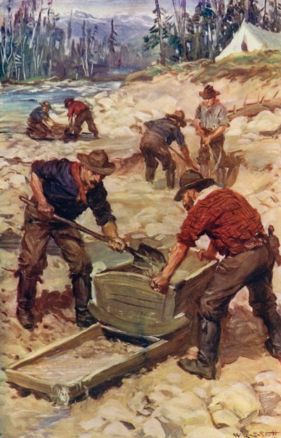 Gullvasking på bredden av Frazer (farge litho) av W.R.S. (after) Stott