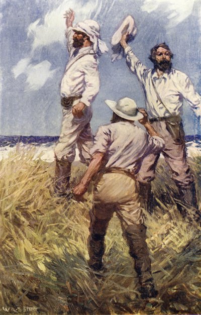 John McDouall Stuart når Det indiske hav (farge litho) av W.R.S. (after) Stott