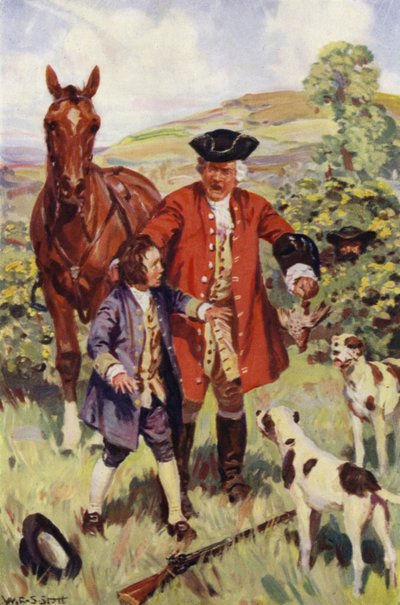 "Gentlemannen, etter å ha ransaket gutten fordømte stor hevn, og sverget at han ville gjøre Mr Allworthy kjent" (litho farge) av W.R.S. (after) Stott