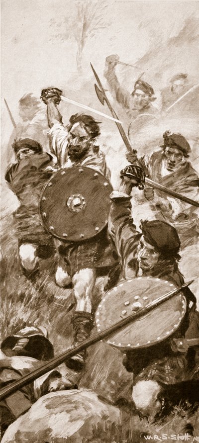 The Highlanders i slaget ved Killiecrankie, 27. juli 1689 (litho) av W.R.S. Stott