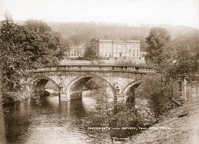 Chatsworth House og broen over elven Derwent, Derbyshire, 1853 av WR and S