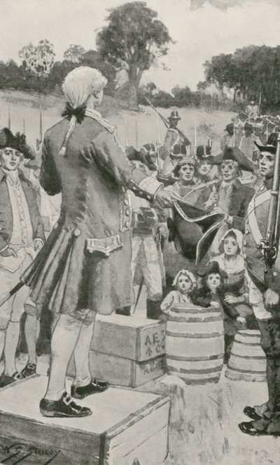 Guvernør Phillip henvendte seg til de første australske nybyggerne ved landing ved Sydney Cove av W.S. Stacey