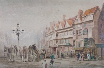 Utsikt østover langs sørsiden av Holborn og Stable Inn, London, 1860. av W Allen