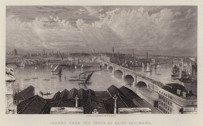 London fra Tower of Saint Saviour's (farge litho) av W. B. (after) Scott