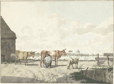 Melkende bonde av W. Barthautz